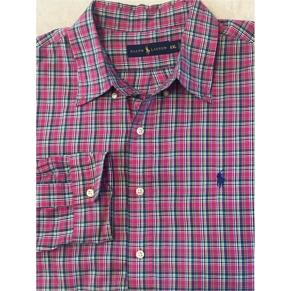 Ralph Lauren Men XXL Pink Plaid Button Down Shirt Long Sleeve 100 Cotton